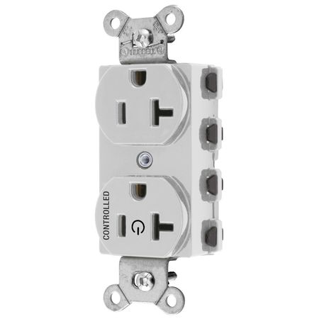 HUBBELL WIRING DEVICE-KELLEMS Straight Blade Devices, Receptacles, Duplex, SNAPConnect, Split Circuit, Half Controlled, 20A 125V, 2-Pole 3-Wire Grounding, 5-20R, Nylon, White SNAP5362C1W